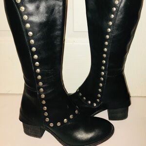 Kork-Ease Leslie Black Leather Studded Tall Riding Boots Vintage/Retro Size 7